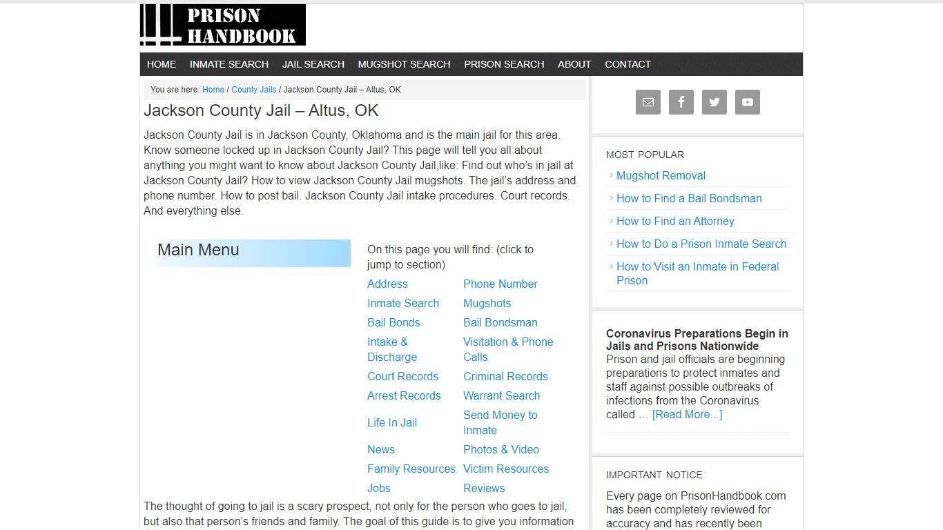 Jackson County Jail – Altus, OK - Prison Handbook